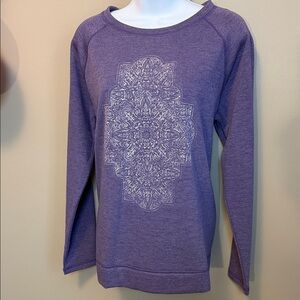St. John's Bay Active Size PM Purple Sweatshirt with Intricate Floral Design